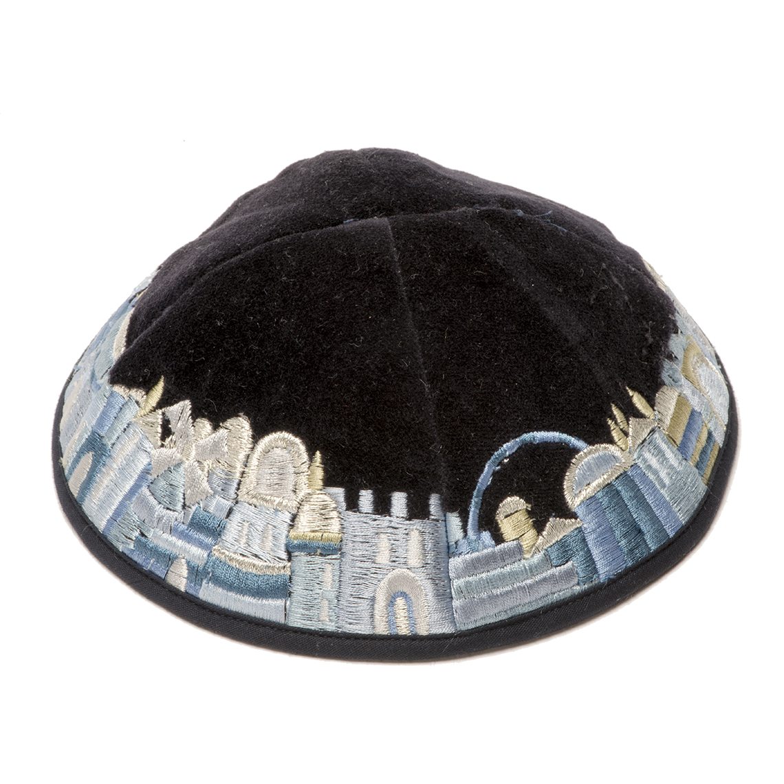 Embroidered Yarmulke - Blue-2