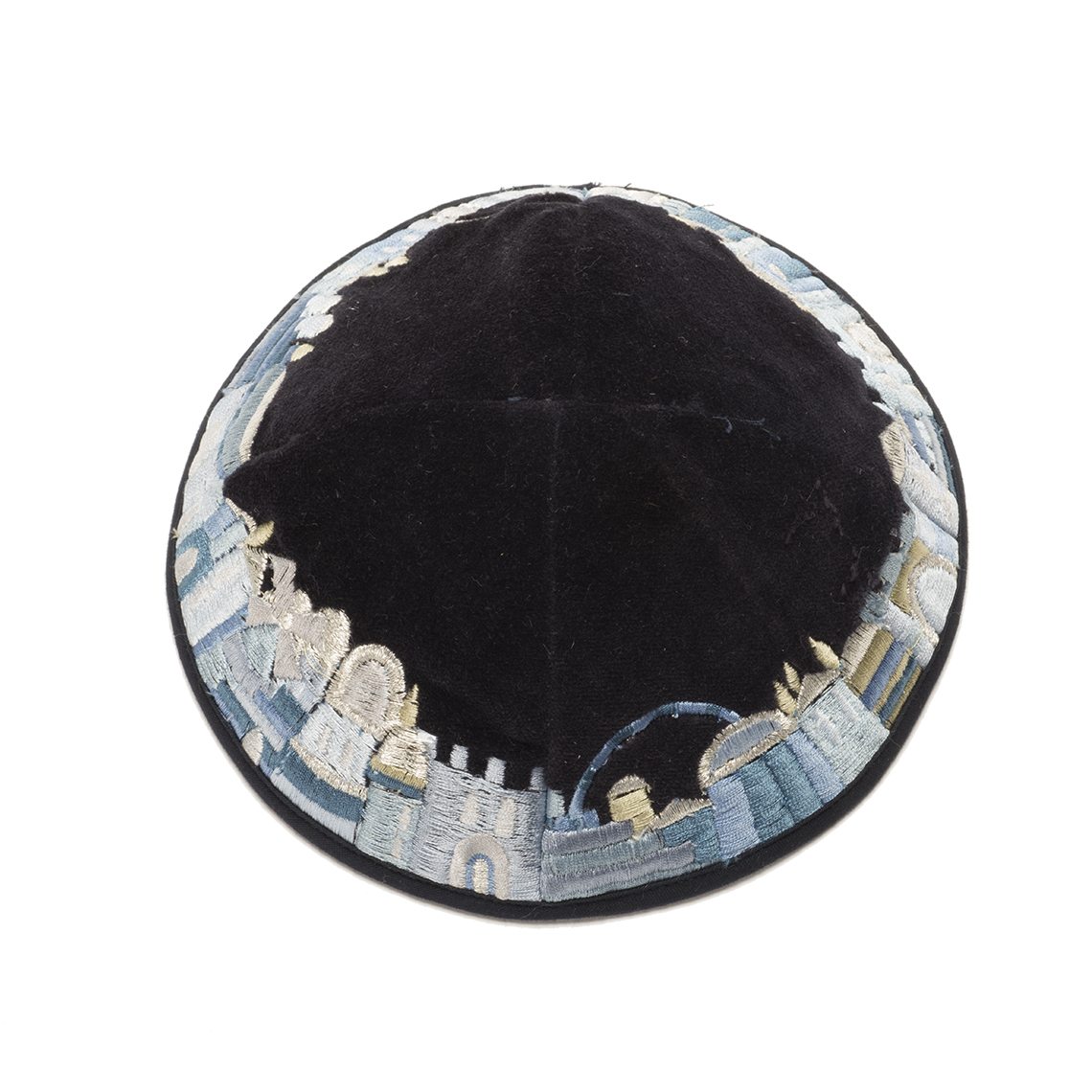 Embroidered Yarmulke - Blue-3