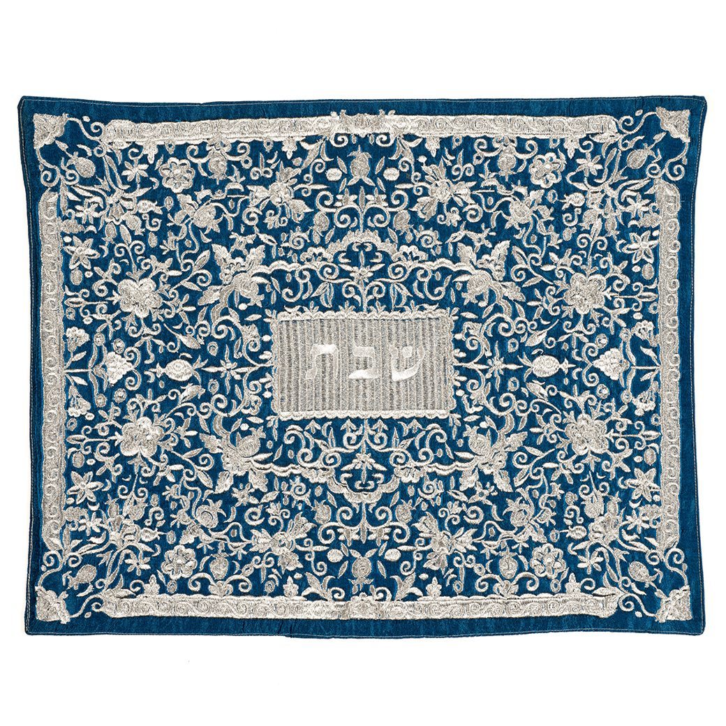 Challah Cover - Silver on Blue