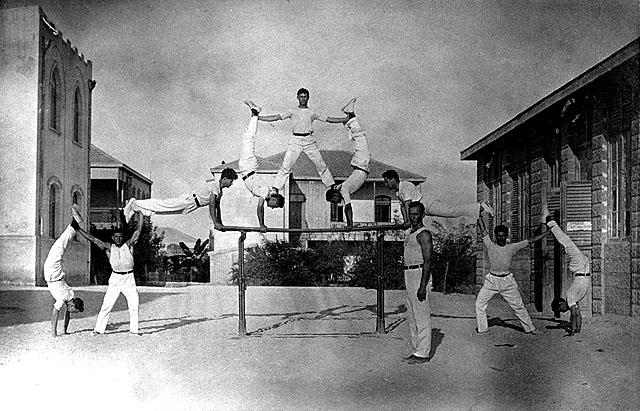 Group of Gymnasts of Maccabi Tel Aviv, 1921Group of Gymnasts of Maccabi Tel Aviv, 1921. (The Oster Visual Documentation Center, Beit Hatfutsot, Courtesy of Maccabi World Union Archives, Kfar Hamaccabiah)